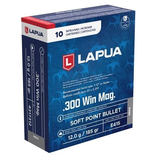 Lapua Rifle Ammuntion .300 Win Magazine 185gr Mega SP 2723 fps 4317312