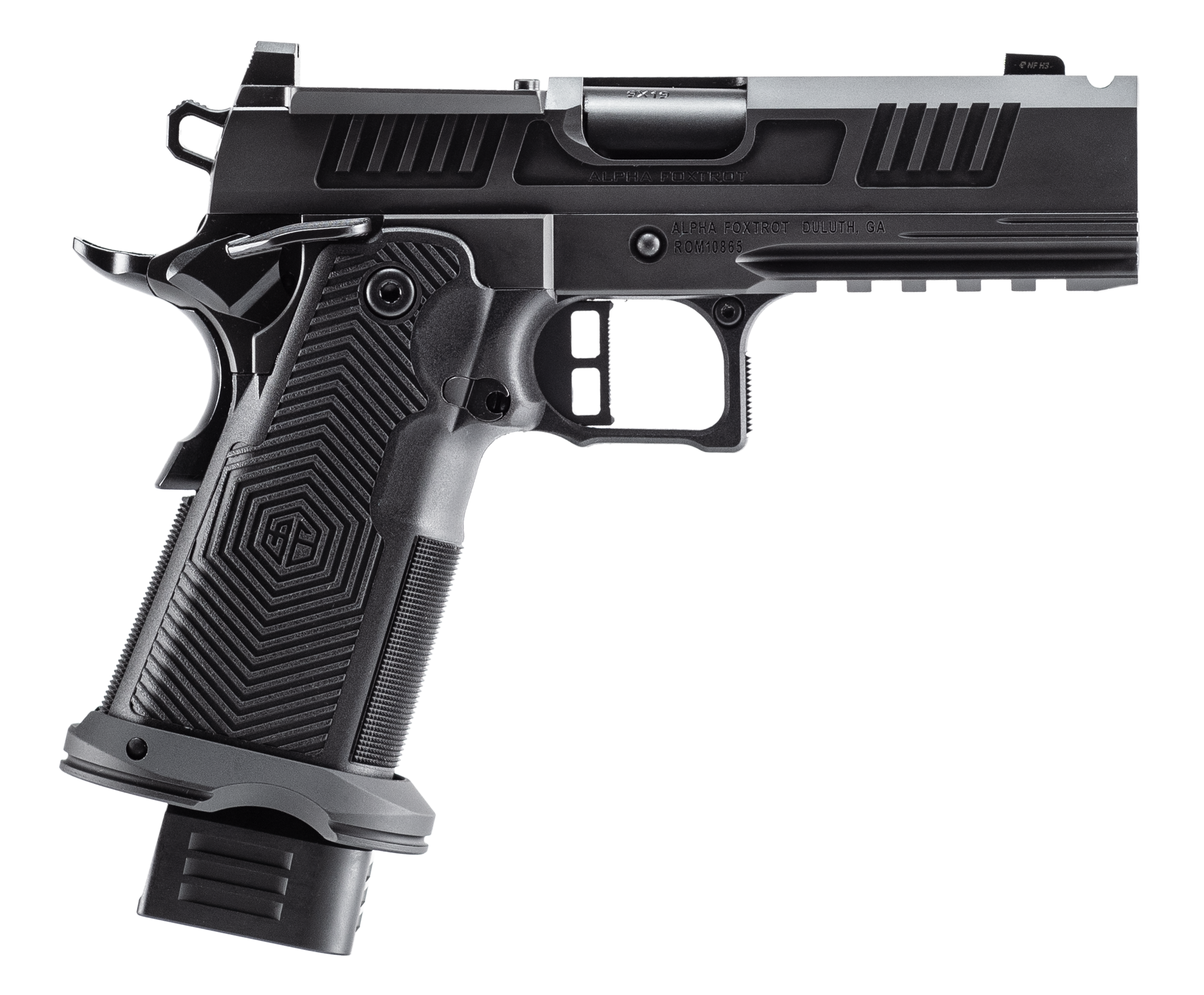 Alpha Foxtrot AF1911 Romulus Optic Ready Pistol AA39X1CIH-XDBK19, 9mm, 4.25in, Black Textured Grips, Black DLC Finish, 20 Rds