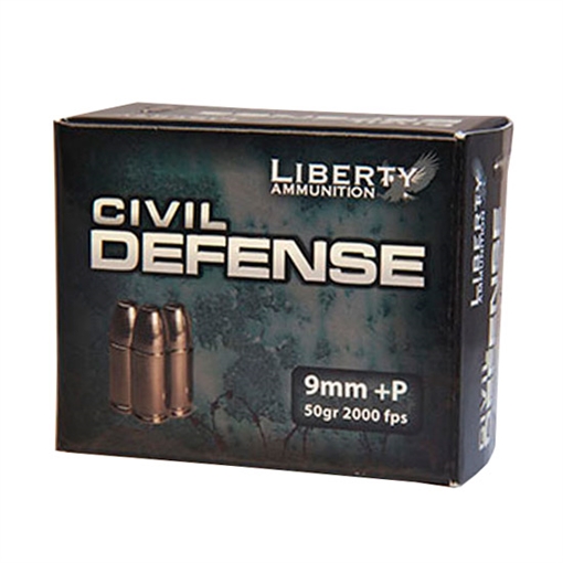 Liberty Ammunition Civil Defense 9mmLuger+P 50gr Lead Free Fragmenting Hollow Point 20 Per Box/50 Case LA-CD-9-014