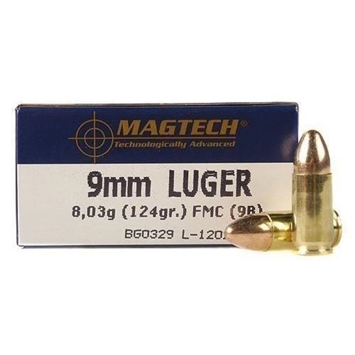 MagTech Handgun Ammunition 9mm Luger 124 gr FMJ 1109 fps 1000/ct Case (20-50/ct Boxes) 9BC