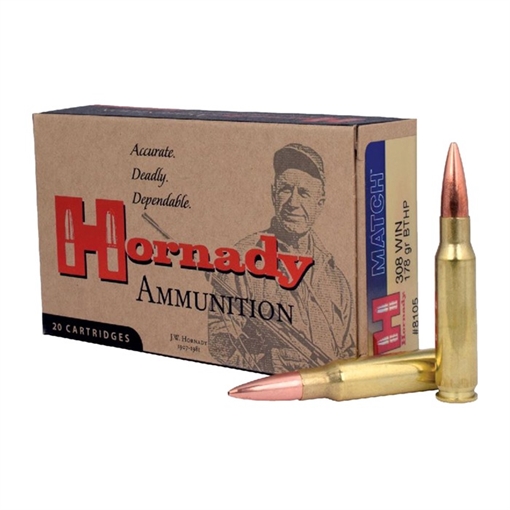 Hornady Match 308Win 178gr Boat Tail Hollow Point 20 Per Box/10 Case 8105