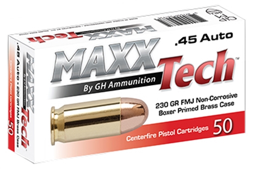 MaxxTech Brass Pistol 45ACP 230gr Full Metal Jacket 50 Per Box/10 Case PTGB45B