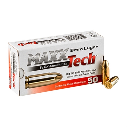 Maxx Tech 9MM LUGER 124GR FULL METAL JACKET 50/BOX PTGB9124B