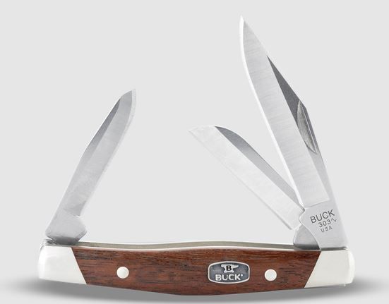 Buck Knives 0303BRS3-B, 303 Cadet Knife - Wood Handle, clip point, sheepsfoot, and spey blades, 420HC Steel,Granadillo