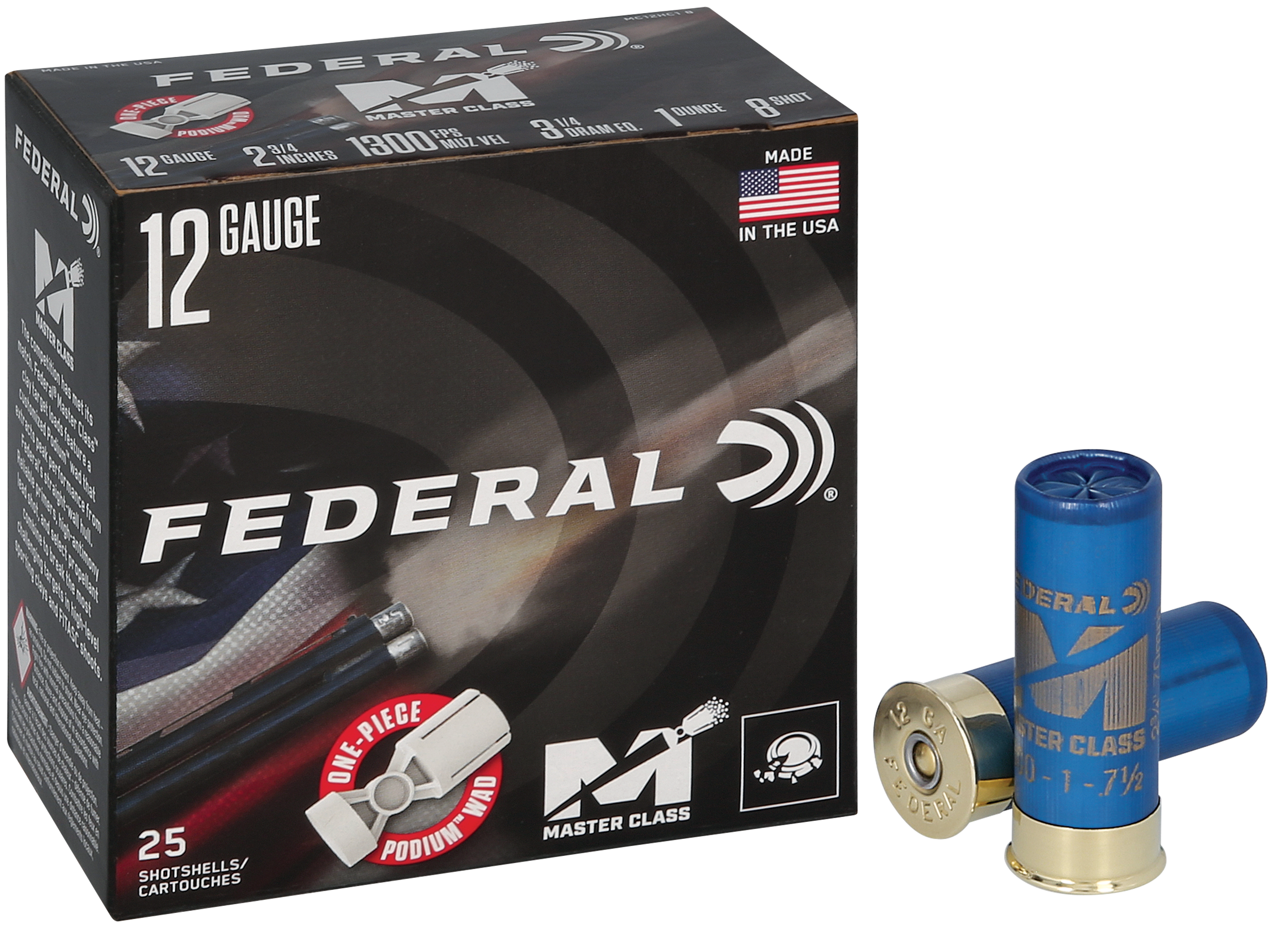 Federal Cartridge Master Class Shotgun Shells MC12HC18, 12 Gauge, 2-3/4", 1 oz, 1300fps, 8 Shot, 25 Rd/bx