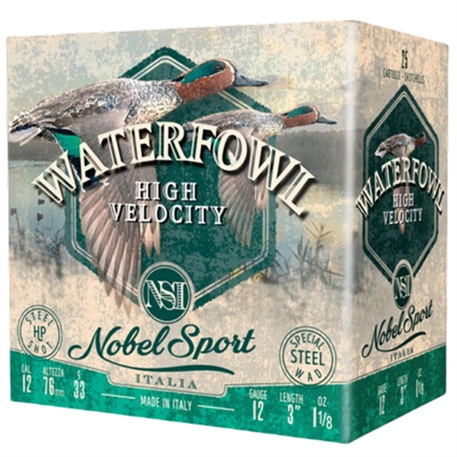 Nobel Sport Steel Waterfowl High Velocity Shotshells 12ga 3" 1-1/8oz 1500 fps #4 25/ct ANS123STVEL4