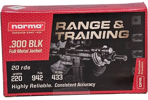 Norma Range & Training Rifle Ammunition .300 Blackout 220gr FMJ 20/ct 601804287