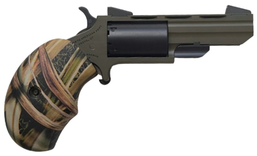 North American Arms Huntsman 22 Mag 5 Shot 2", OD Green Frame/Barrel, Black Cylinder, Camo Grips, Fixed Marble Arms Sights, Includes Black Leather Holster TGHM