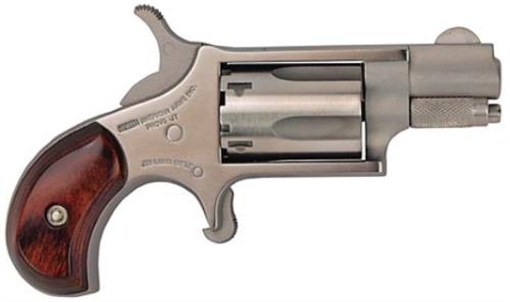 North American Arms Mini Revolver, Single Action Only, Revolver, , 1.125" Barrel, Matte Finish, Stainless Steel, Silver, Wood Grips, Fixed Sights, 5 Rounds NAA- 22LR