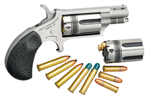 North American Arms Wasp 22 LR/22 WMR 1.13" Stainless Steel Vent Rib Barrel, Stainless Frame & Cylinder, Black Pebbled Rubber Grip, Exposed Hammer, 5 Shot