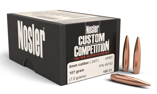 Nosler Custom Competition 6mm 107gr Hollow Point Boat Tail 100/Box 49742