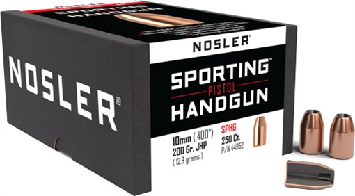 Nosler Nosler Sporting Handgun Pistol Bullet 10mm 200 gr. Jacketed Hollow Point 250 pk. 44952