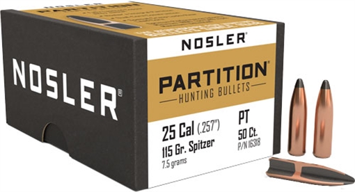 Nosler Nosler Partition Bullets .25 Cal. 115 gr. Spitzer Point 50 pk. 16318