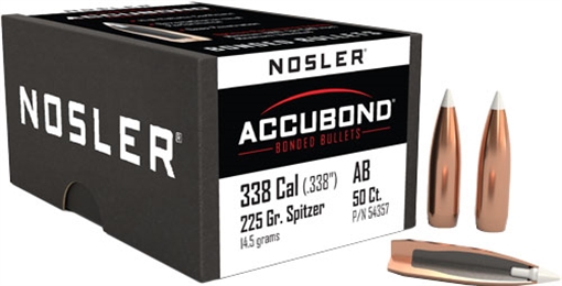 Nosler ACCUBOND 338 CALIBER (0.338'') SPITZER BT 225GR 50/BOX 54357
