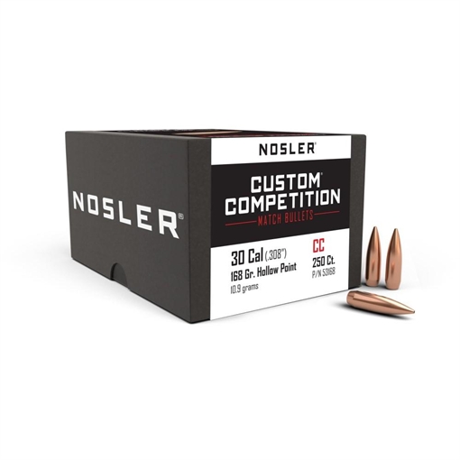 Nosler Custom Competition Bullets .30 cal .308" 168 gr HPBT 250/ct 53168