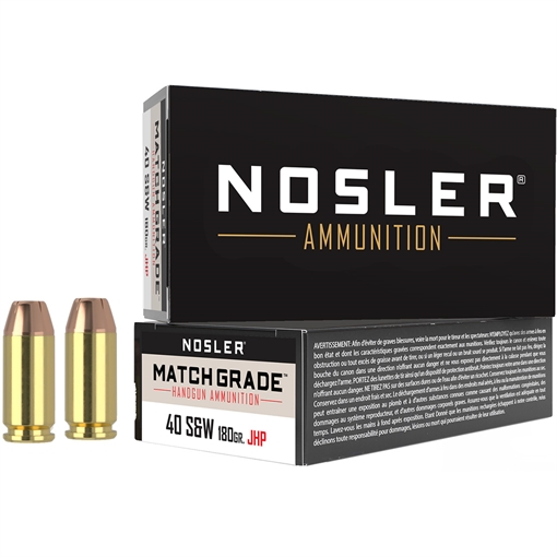 Nosler Assured Stopping Power Handgun 40S&W 180gr Jacketed Hollow Point 50 Per Box/10 Case 51212