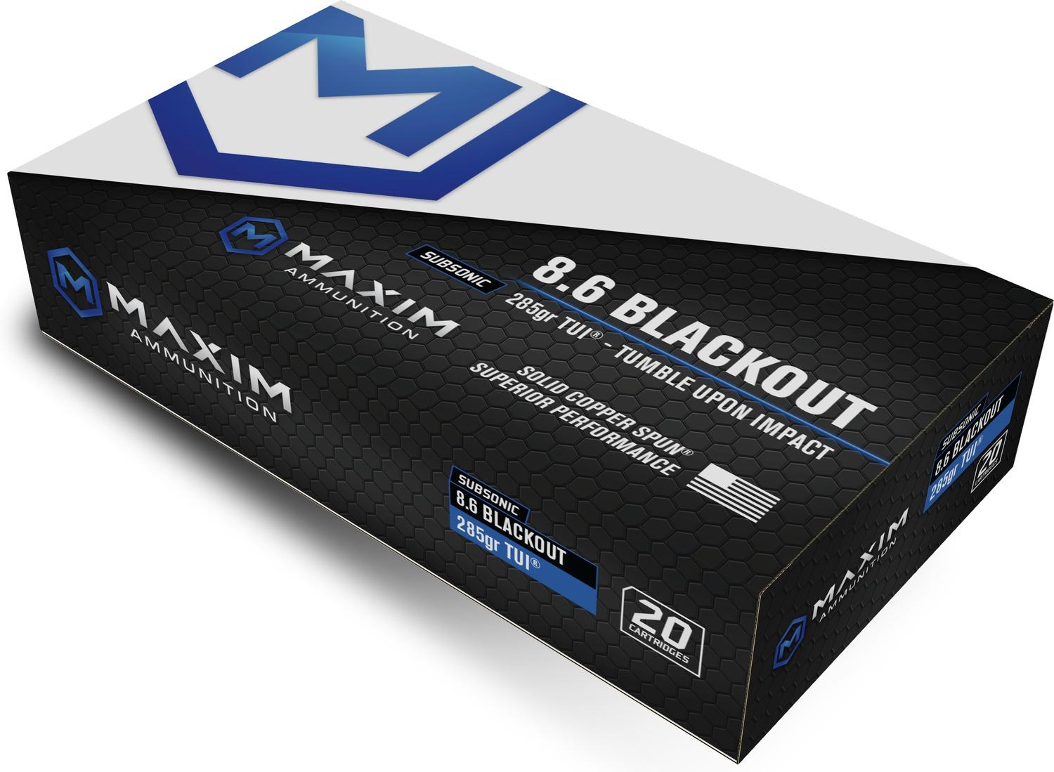 Maxim Defense Tumble Upon Impact (TUI) Rifle Ammunition MXM49143, 8.6 Blackout, 285 GR, Solid Copper Spun, 20 Rd/Bx