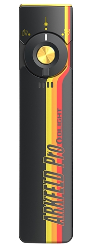 Olightstore Usa Inc Arkfeld Pro Black/Racing Stripes 1/15/100/420/1,300 Lumens White LED Green Laser UV Light ARKFELDPRO3RRSV3