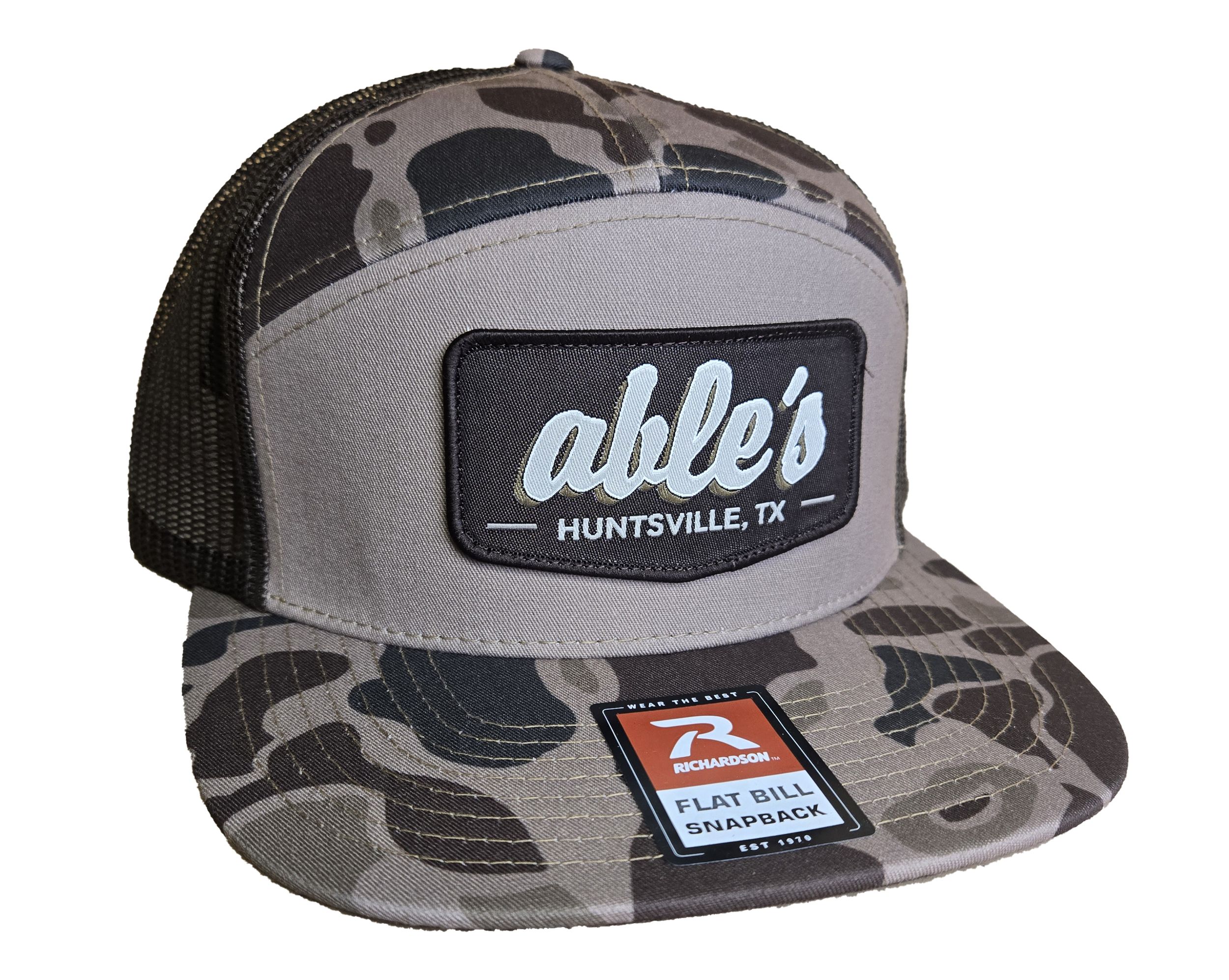 Able's Cap 168P 7 Panel Trucker, Bark Duck Camo, Brown Mesh(AC015)