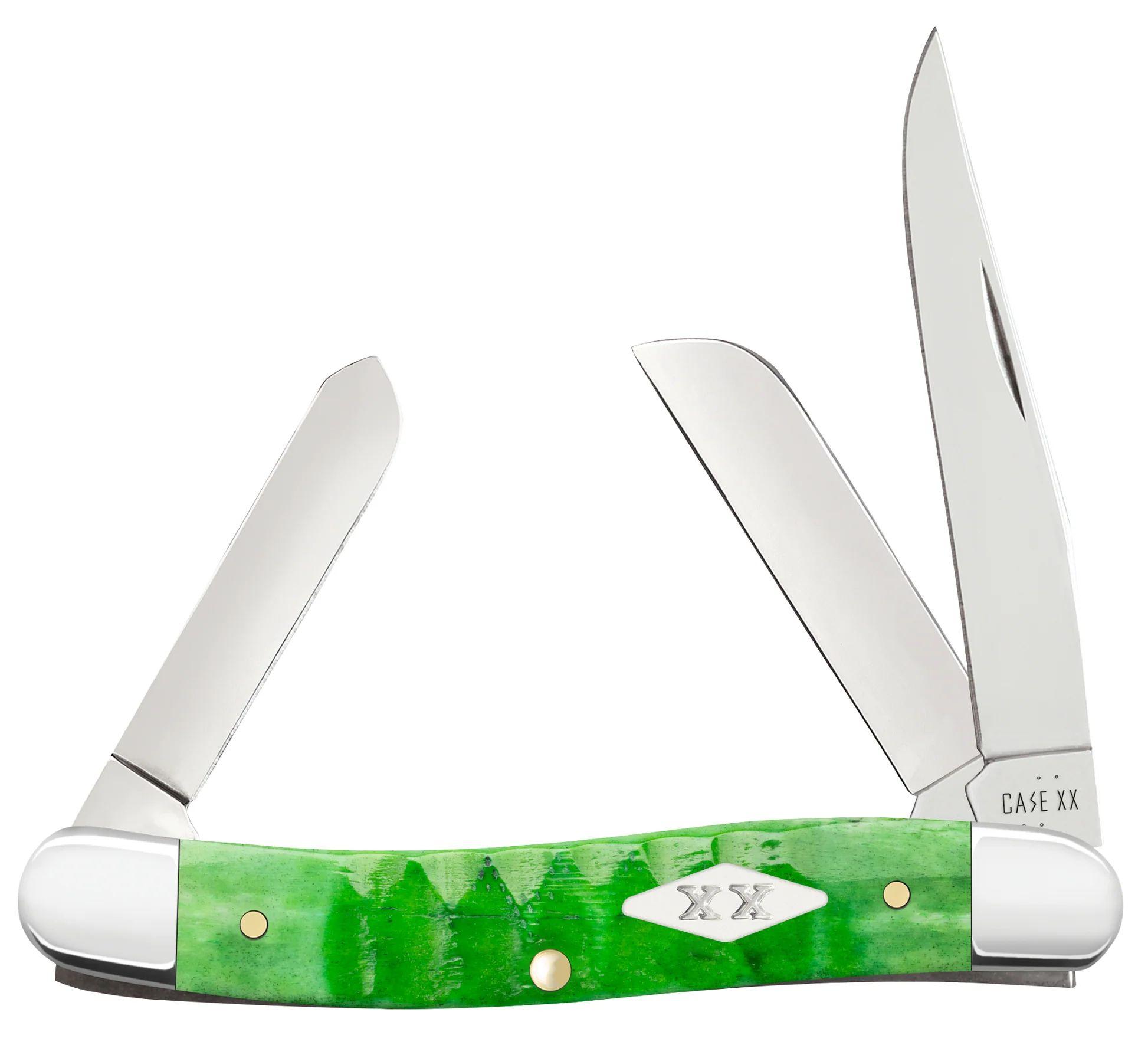 Case Gator Jigged Bright Green Bone Medium Stockman Pocket Knife (11442)