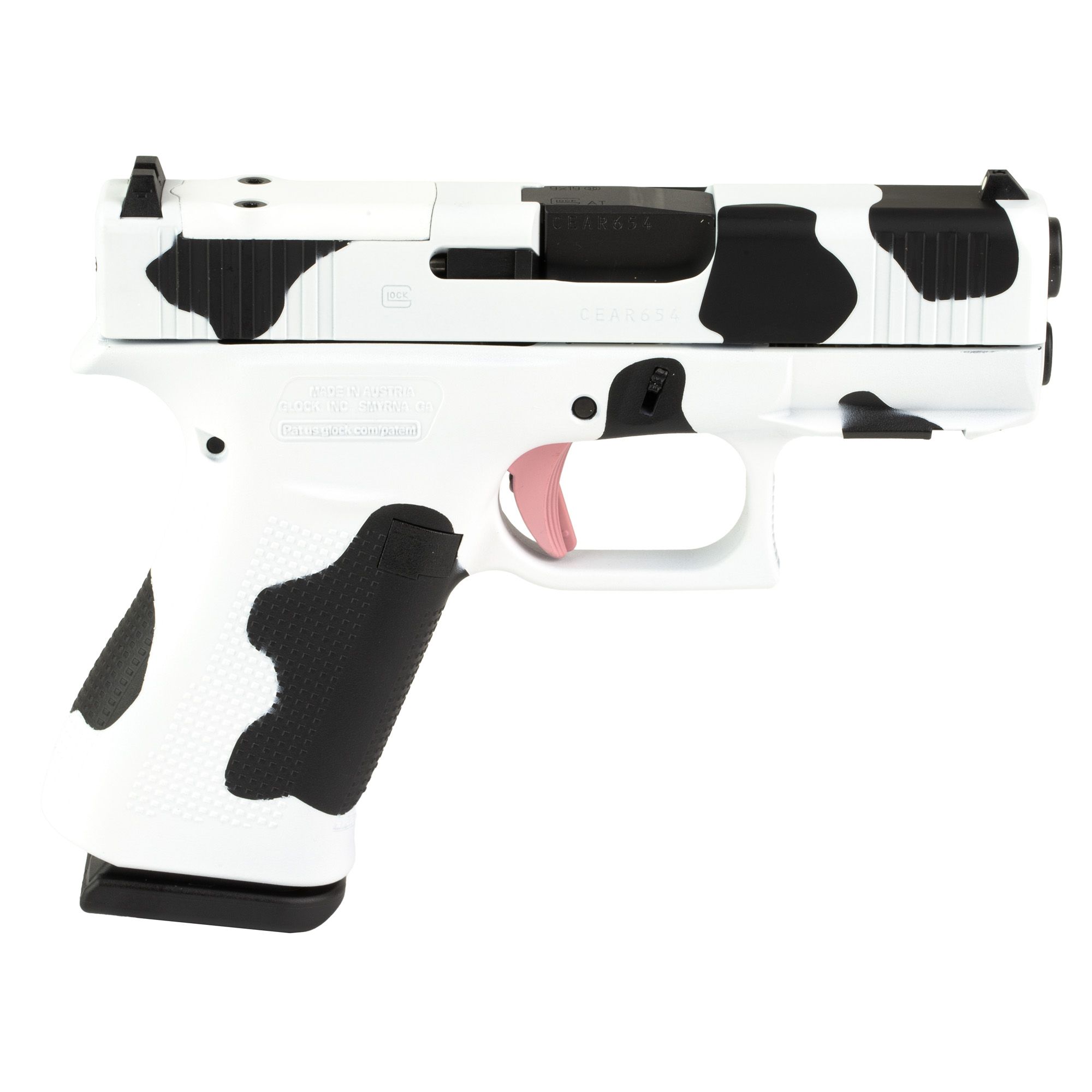 Glock 43X MOS Pistol PX4350201FRMOSN, 9mm, 3.41", Cow Print Textured Grips, Cow Print Cerakote Finish, 10 Rds