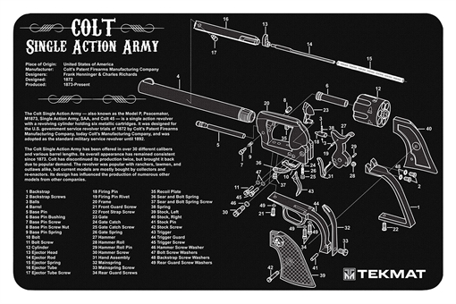 TekMat Cleaning Mat Black/White Rubber 11"x17" Colt Revolver Army Parts Diagram TEK-R17-SAA
