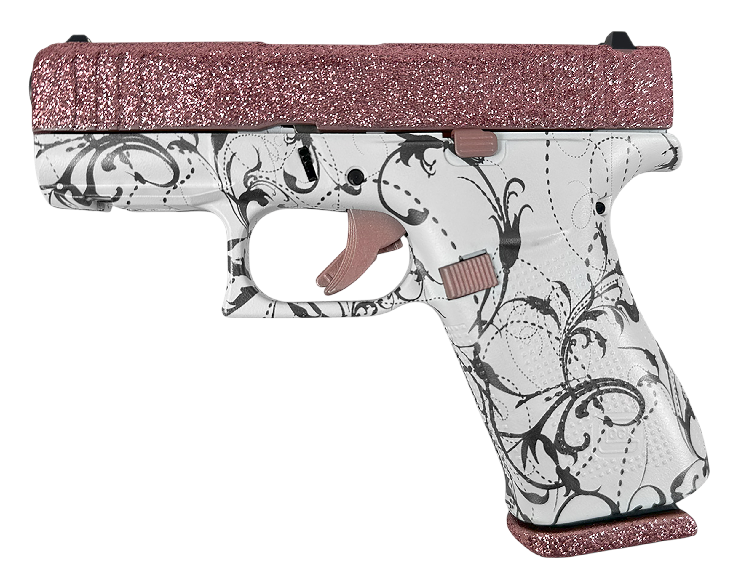 Glock G43X MOS Pistol PX4350204NRGP, 9mm, 3.41in, Textured Polymer Grips, Black & White Paisley Finish, 10 Rds