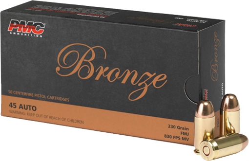 PMC Ammunition Bronze, CP, 230 Grain, Full Metal Jacket, 50 Round Box 45A