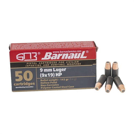Barnaul Ammunition 9MM LUGER 145GR HOLLOW POINT 50/BOX BRN 9MMLUGER HP145