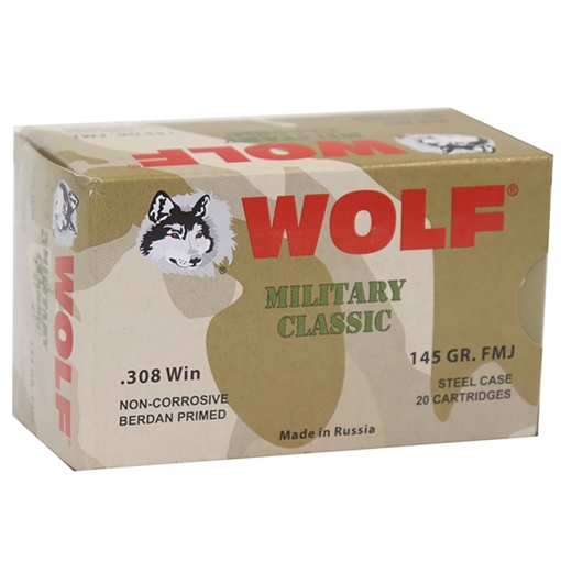 Wolf 308 WINCHESTER 145GR FULL METAL JACKET 20/BOX MC308FMJ145