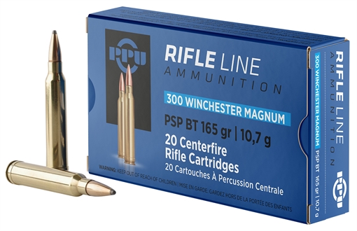 PPU Standard Rifle 300WinMag 165gr Soft Point Boat Tail 20 Per Box/10 Case PP3002