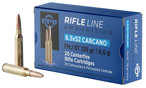 PPU Metric Rifle 6.5x52mmCarcano 139gr Full Metal Jacket Boat Tail 20 Per Box/10 Case PP6CF