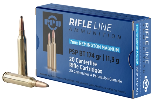 PPU Standard Rifle 7mmRemMag 174gr Pointed Soft Point Boat Tail 20 Per Box/10 Case PP7RM2
