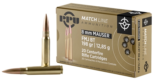 PPU Match 8mmMauser 200gr Full Metal Jacket Boat Tail 20 Per Box/10 Case PPM8