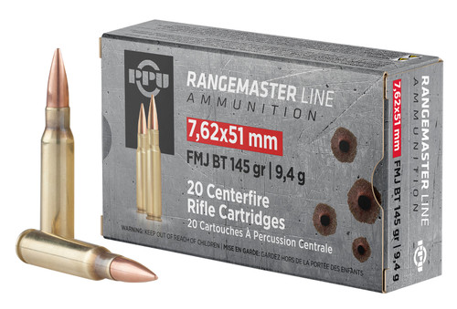 PPU Rangemaster 7.62x51mm, 145gr, Full Metal Jacket Boat-Tail, 20rd Box