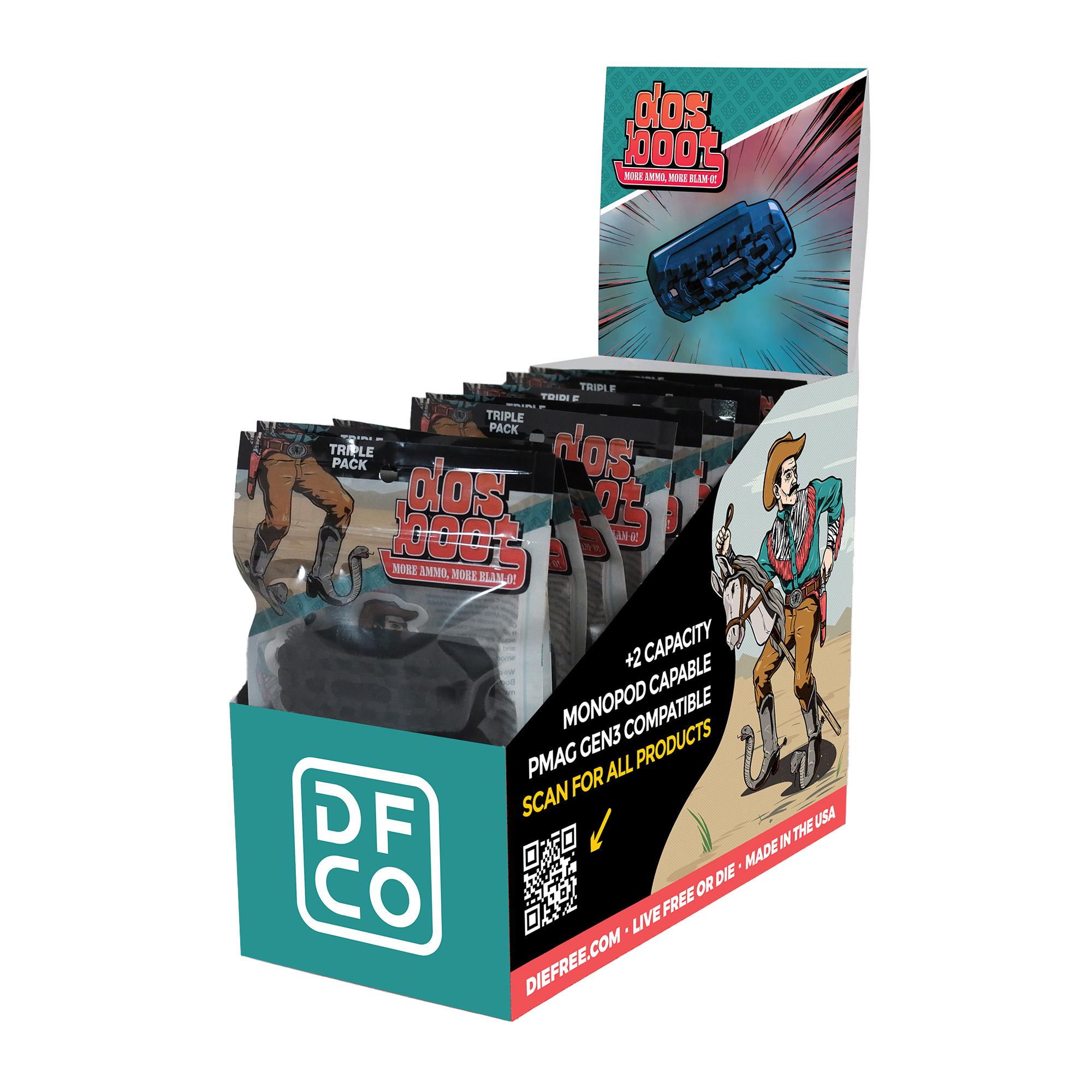 Die Free Co. Dos Boot +2 AR-15 Magazine Extension, Carton of 10 3-Packs, Black, CARTON10BOOTBLK
