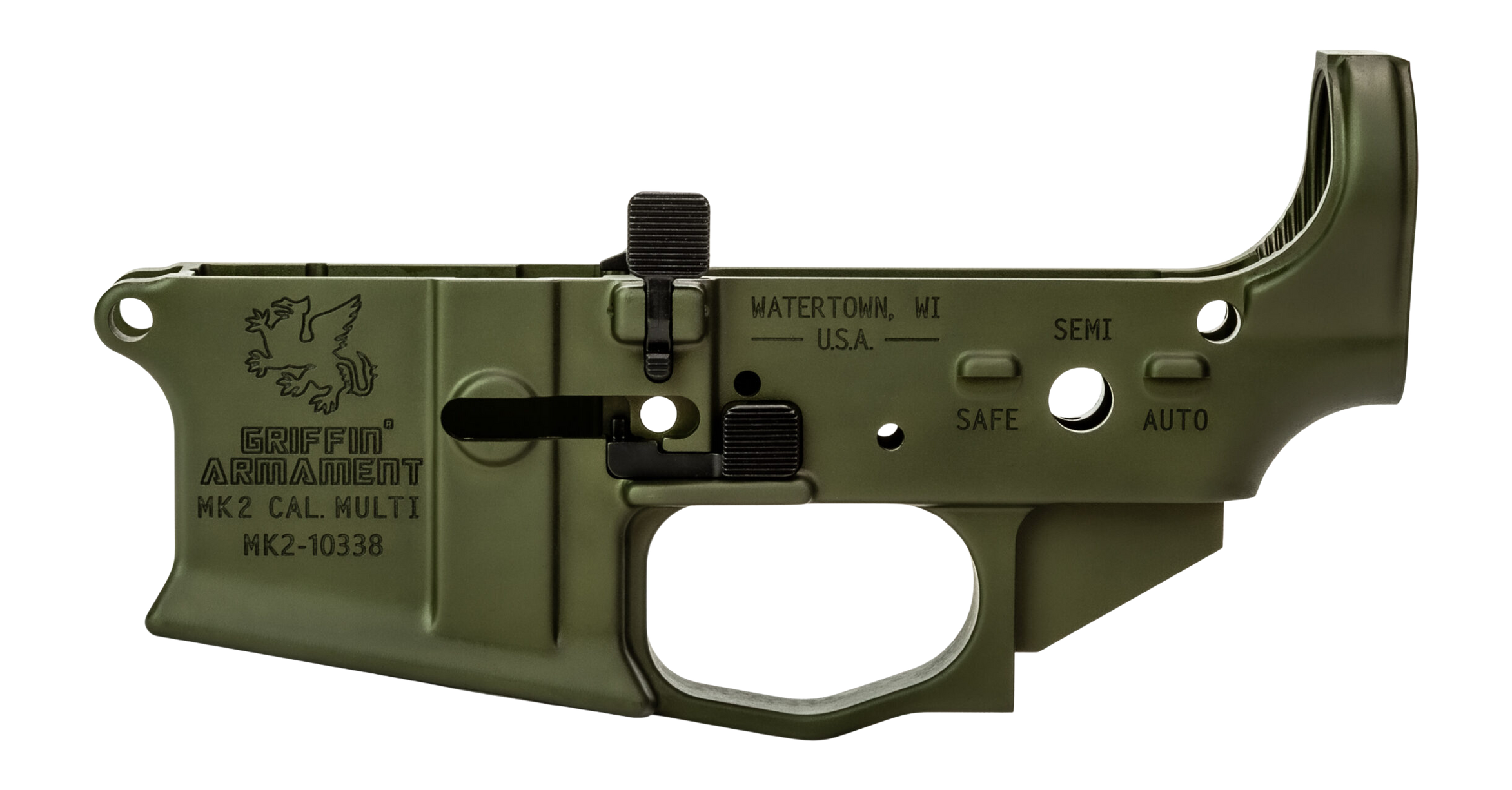Griffin Armament MK2 MK2ALWHG, Ambi Stripped Lower Receiver, Warhawk Green Anodized