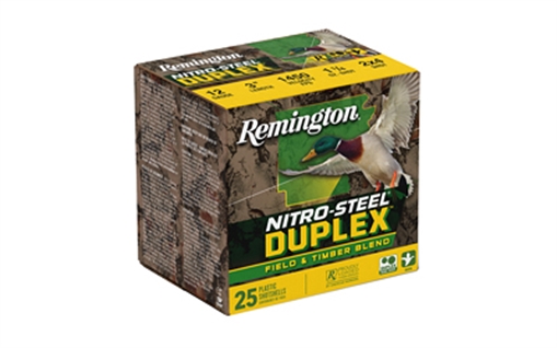 Remington Nitro Steel Duplex, Field & Timber, 12 Gauge, 3", #2 and #4 Shot, Zinc Plated, 25 Round Box R20049