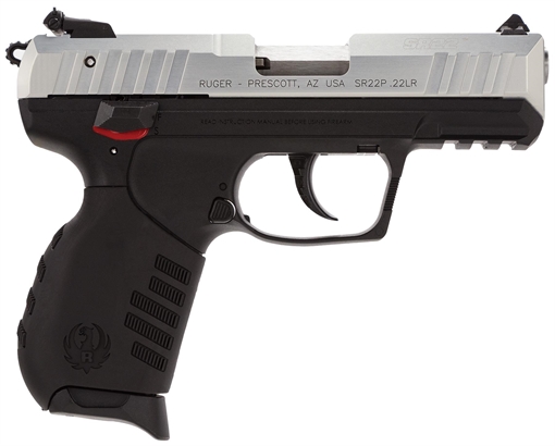 Ruger SR22, Double Action/Single Action, Semi-automatic, Polymer Frame Pistol, Compact, 22LR, 3.5" Barrel, Anodized Finish, Black and Silver, Black Rubber Grip, 3 Dot Adjustable Sights, 10 Rounds, 2 Magazines 03607