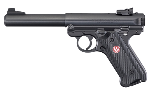 Ruger Mark IV, Target, Single Action, Semi-automatic, Metal Frame Pistol, Full Size, 22LR, 5.5" Barrel, Bull Barrel, Alloy, Blued Finish, Checkered Grips, Adjustable Rear Sight, 10 Rounds 40101