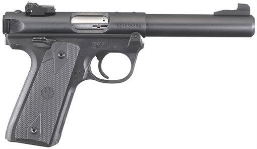 Ruger Mark IV 22/45, Single Action, Semi-automatic, Polymer Frame Pistol, Full Size, 22LR, 5.5" Barrel, Bull Barrel, Blued Finish, Checkered Synthetic Grips, Adjustable Rear Sight, 10 Rounds, 2 Magazines, California Compliant 40187