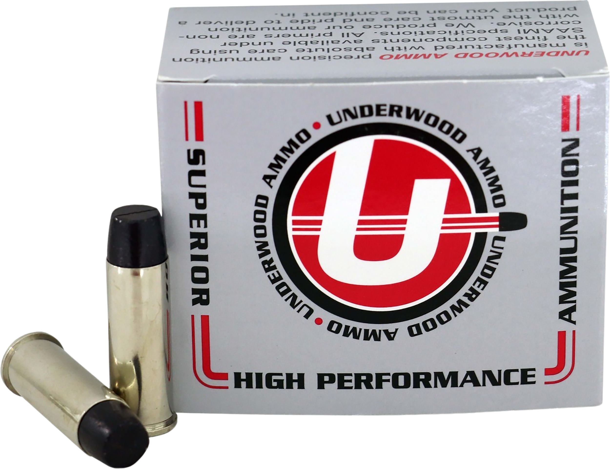 UnderwoodPistol Ammunition UA723, 44 Remington Magnum, Hard Cast Long Wide Nose, 305GR, 1325fps, 20 Rd/bx