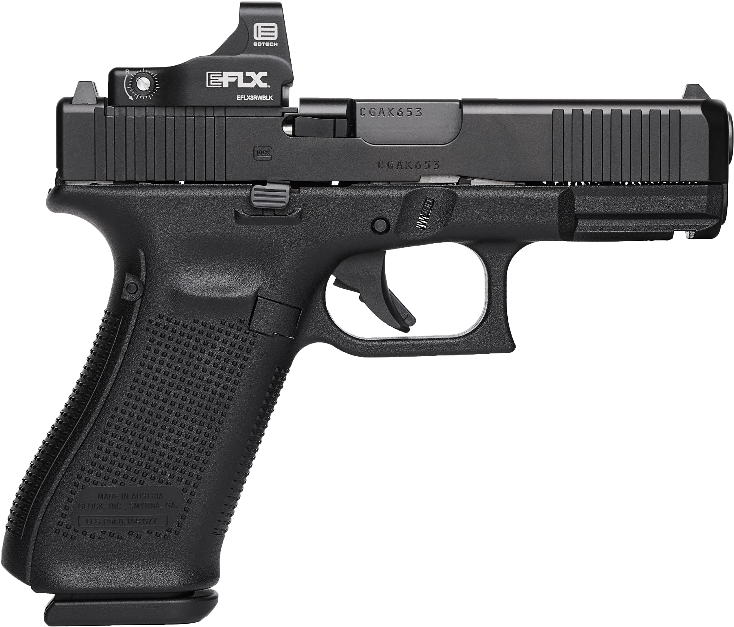 Glock G45 Gen5 MOS EoTech Combo Pistol PA455E201MOS, 9mm, 4.02in, Interchangeable Backstrap Grips, Black Finish, 10 Rds