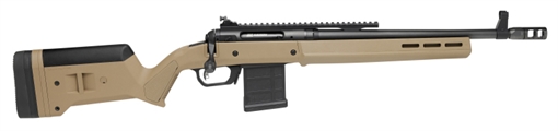 Savage Arms 110 Magpul Scout, Bolt Action Rifle, 308 Winchester, 16.5" Barrel, Muzzle Brake, Matte Finish, Black, Flat Dark Earth Magpul Hunter Stock, Picatinny Rail with Rear Peep Sight, Adjustable Front Sight, Savage AccuTrigger, 10 Rounds, 1 AICS Magazi