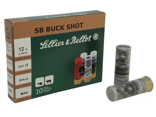 Sellier & Bellot Hunting 12Gauge 2.75" 27Pellets 1 1/4oz 4Buck Shot 25 Box/10 Case SB12BSB