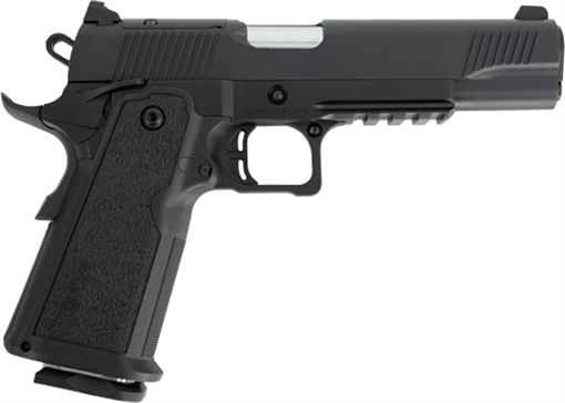 Tisas 1911 Duty DS 9mm Luger 17+1, 5" Black Steel Barrel, Black Serrated Steel Slide, Black Cerakote Steel Frame w/Beavertail & Picatinny Rail, Black Overmolded Grip, Ambidextrous 12500002