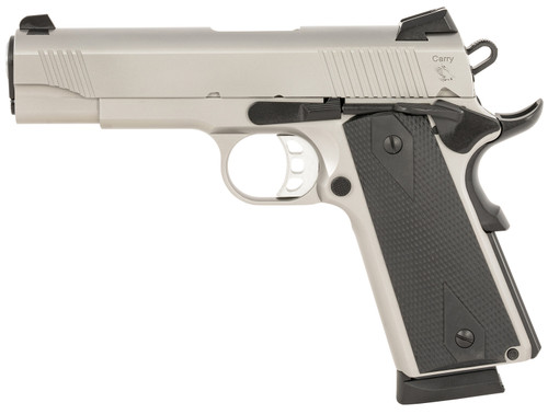 Tisas 1911 Carry, 45 ACP, 4.25" Black Barrel, Stainless Steel Satin Finish, 8rd
