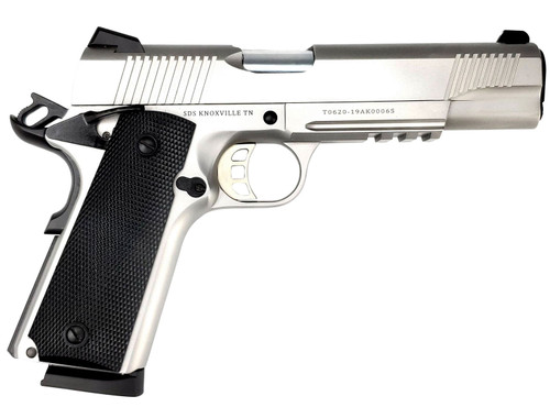 SDS Imports Duty 1911 .45 ACP, 5" Barrel, Stainless Frame, 3-Dot Sights, Black Grips, 8rd