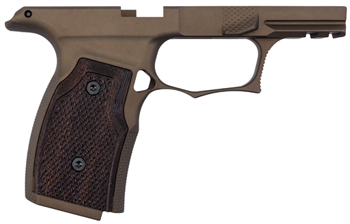 Sharps Bros. Grip Module, Fits Sig P365X/XL, Matte Finish, Flat Dark Earth with Wenge Wood Grip Panels, G2 Model Includes Steel Lug Insert SBGM04-G2