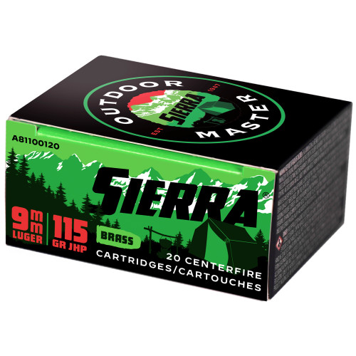 Sierra Outdoor Master 9mm, 115gr, Jacketed Hollow Point, 20rd Box